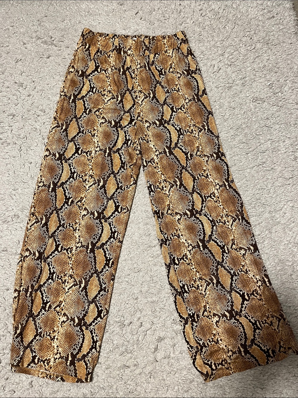 H&M Snake Print Wide Leg Trousers in Brown and Black